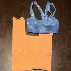 FP Movement by Free People Orange Leggings and Blue Top Set